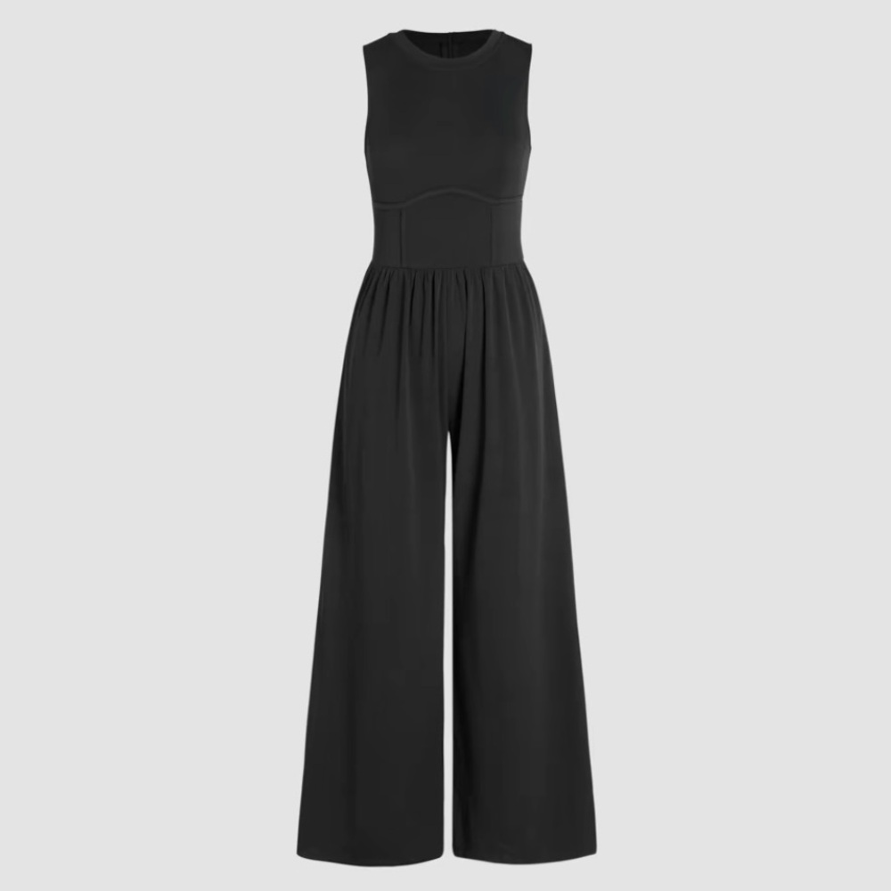 Cider Sleeveless Wide Leg Pantsuit - Black - L